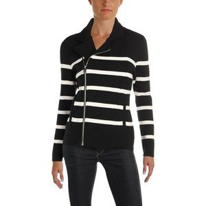 RALPH LAUREN LEVANI KNIT STRIPED MOTO JACKET - Size M